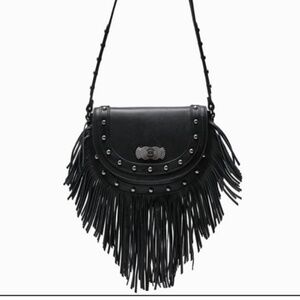 Black fringe leather crossbody bag - used